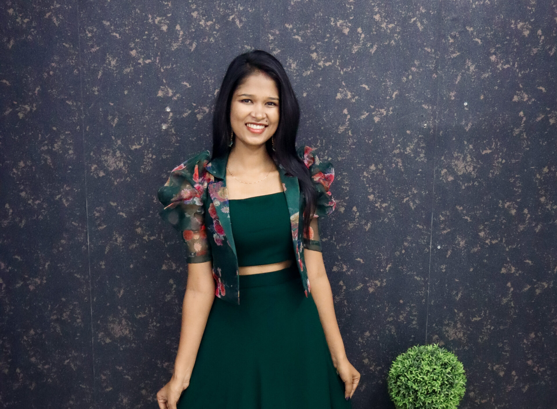 Skirt and top with organza overcoat